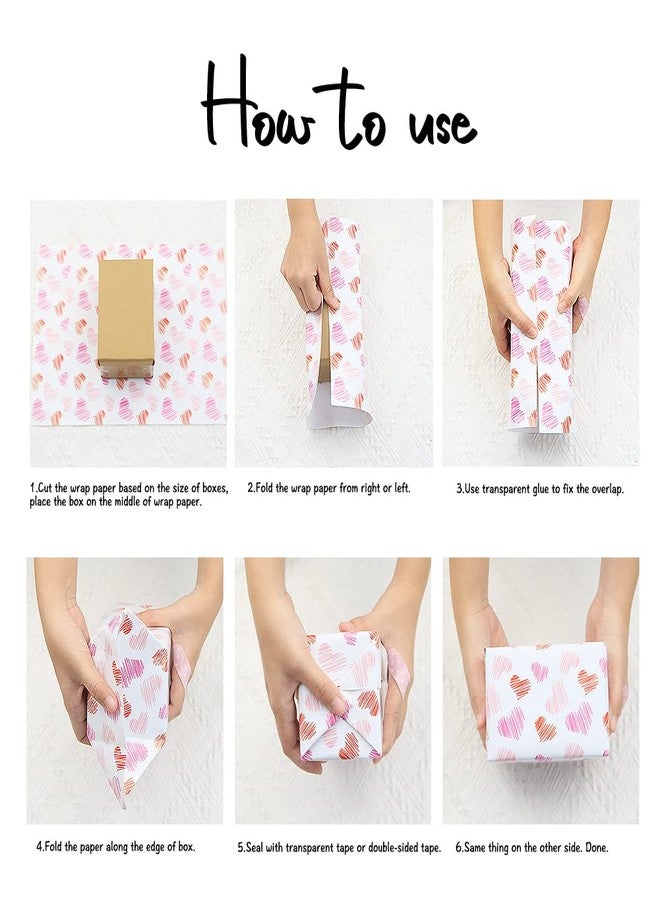 Geluode Valentines Day Wrapping Paper,7 Sheets 7 Design Red White Pink Heart Gift Wrap Paper Set,Funny Love Wrapping Paper With 3-Color Ribbon For Adult Men Women Mothers Fathers Day Birthday Holiday Wedding - Image 3